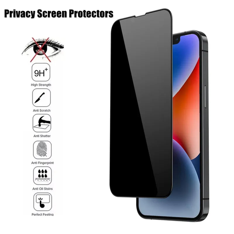 Duurzame iPhone panzerglas privacy screenprotector met meekijkfilter en krasbestendigheid.