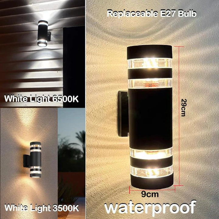 Compacte, energiezuinige LED up down buitenlamp in moderne stijl, geschikt voor diverse buitenruimtes.