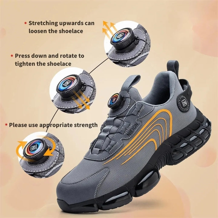 Ergonomische heren veiligheidsschoenen S1P, met draaibare gesp voor perfecte pasvorm en comfort.