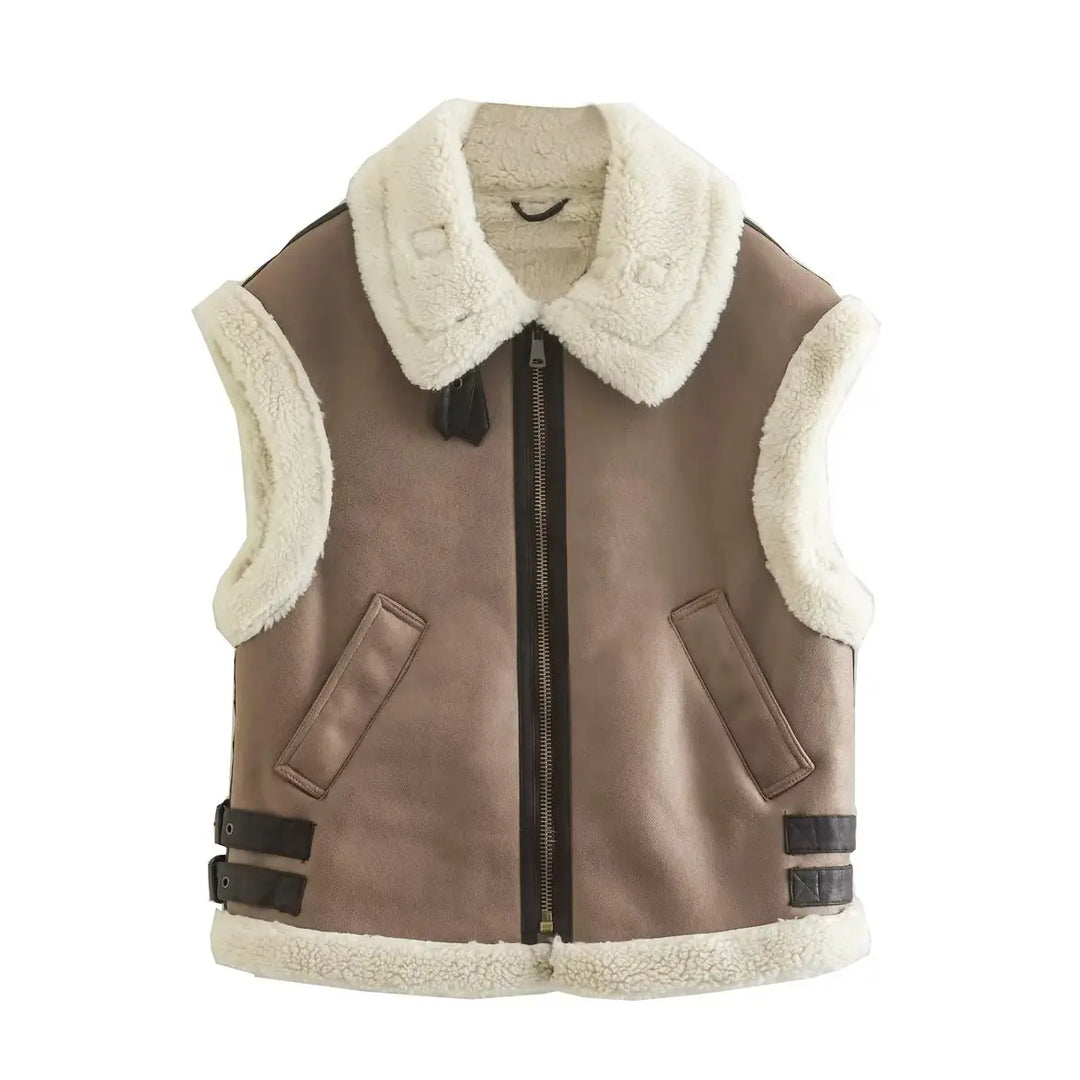 Warme dames bodywarmer van leerachtig materiaal, perfect voor een comfortabele en stijlvolle winter.