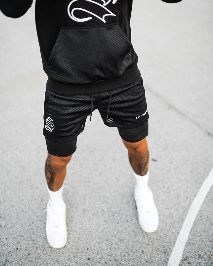 Comfortabele heren 2-in-1 sportshorts met elastische tailleband, perfect voor training.