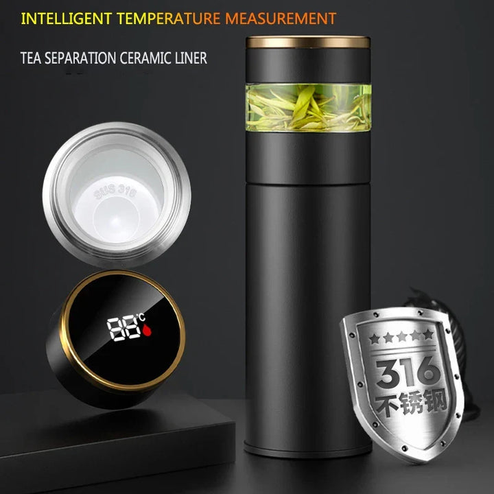 Roestvrij stalen isolerende waterfles, BPA-vrij, met handige LED temp. indicator. Perfect voor warme of koude dranken.