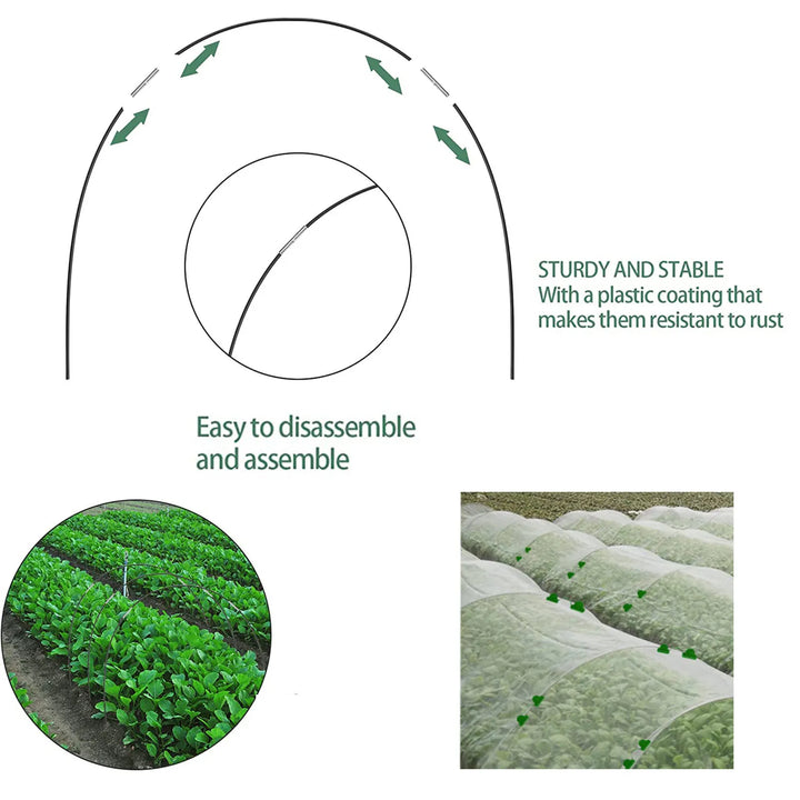 Duurzame FlexGrow glasvezel tuinboogset voor DIY plantentunnel; ideaal voor weerbestendige plantenbescherming.