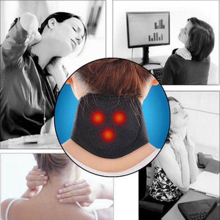 Zelfverwarmende nekband met magneten en toermalijn voor therapeutische spierontspanning en comfort.