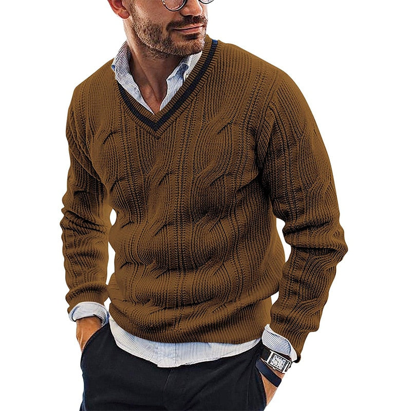 Stijlvolle heren V-hals sweater, een warme gebreide trui. Perfect voor winter, comfortabele en modieuze herenkleding.