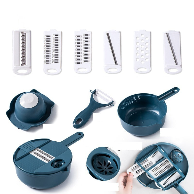 Perfecte blokjes, plakjes en julienne met de veelzijdige ChefEase groentesnijder en hakker set.