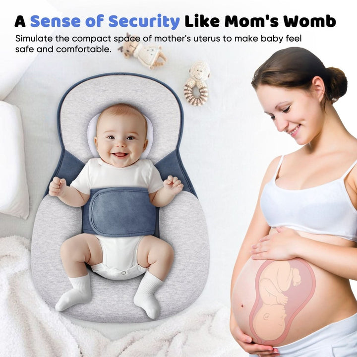 Pasgeboren baby slaapt veilig en comfortabel op dit ademende katoenen kussen. Ergonomische ondersteuning.