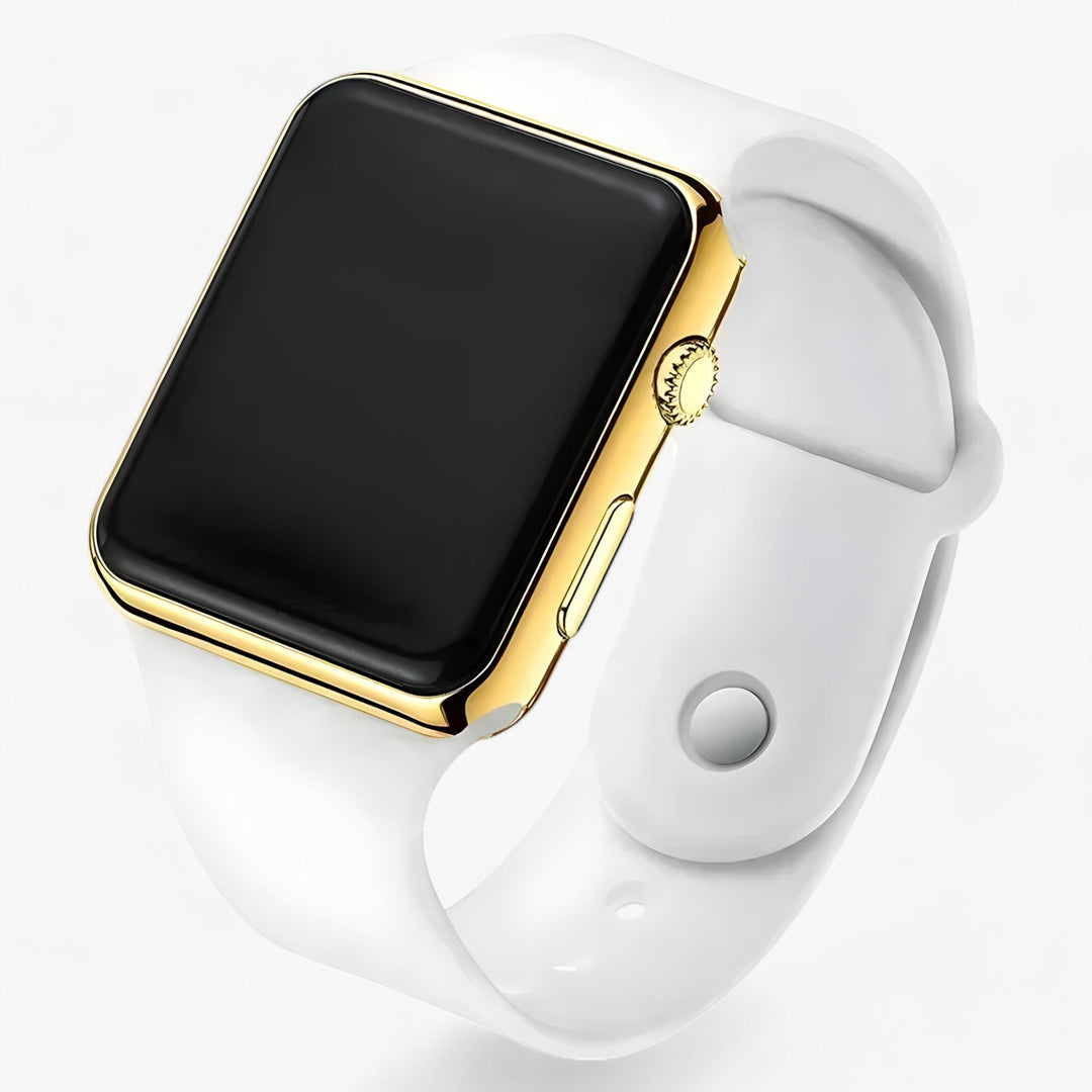 Elegant unisex digitaal horloge Leo; modern, vierkant, met siliconen band. Een tijdloos accessoire voor elke look.