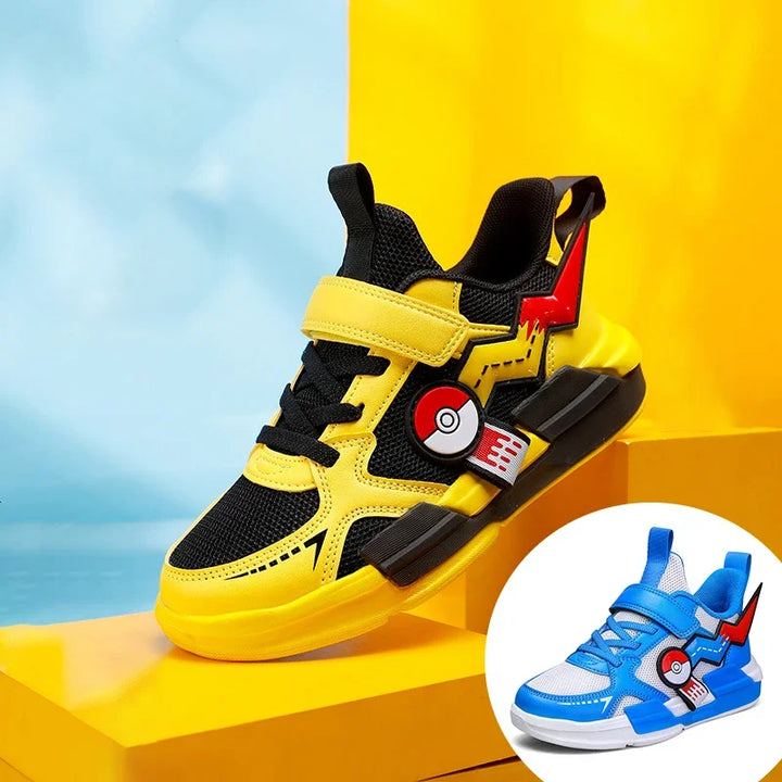 Gele Pokémon kinder sneakers met klittenband, ademend & comfortabel voor actieve jongens en meisjes.