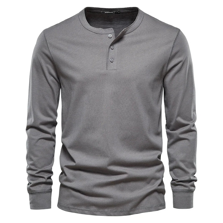 Comfortabel heren Henley T-shirt met lange mouwen, ademend materiaal, ideaal voor casual lente.