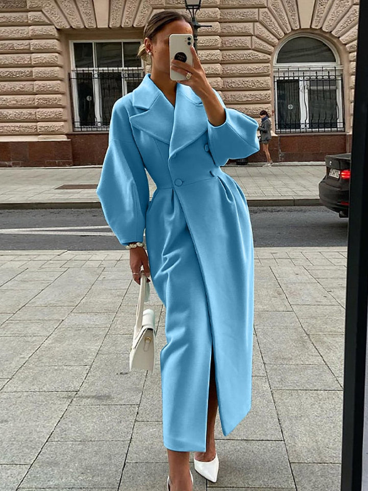 Modieuze lange jas dames, warm en chic, essentieel voor je garderobe.