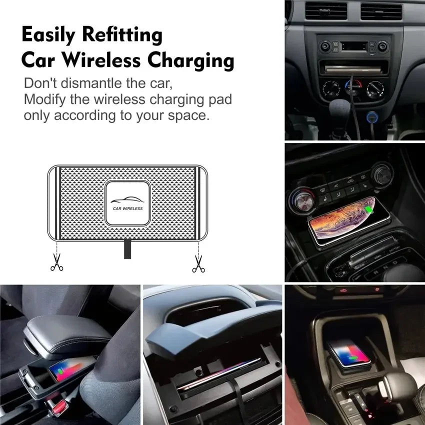 Antislip draadloos oplaadpad 15W voor auto. Universele Qi snellader, ultradun design voor stabiel telefoon opladen.