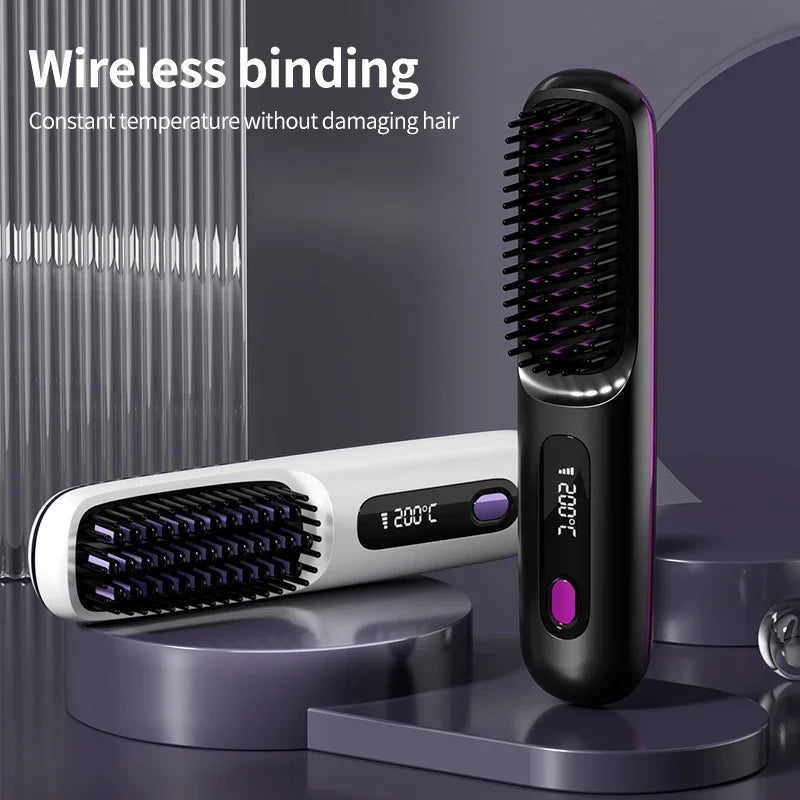 Draadloze haarstyler met keramiek & ionen, USB-oplaadbaar, compact en reisvriendelijk voor glanzend haar.