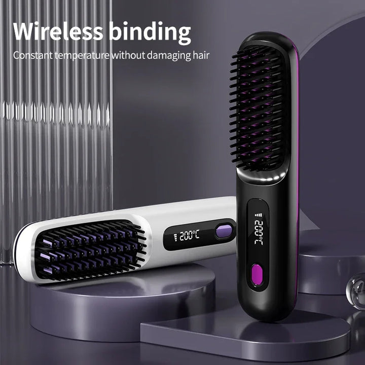 Draadloze haarstyler met keramiek & ionen, USB-oplaadbaar, compact en reisvriendelijk voor glanzend haar.