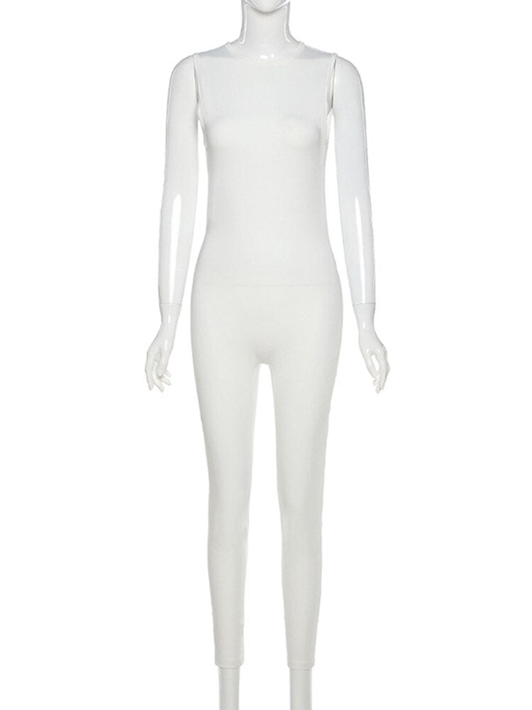 Trendy skinny dames jumpsuit met lange mouwen; perfecte sportkleding voor stijlvolle workouts in de gym.