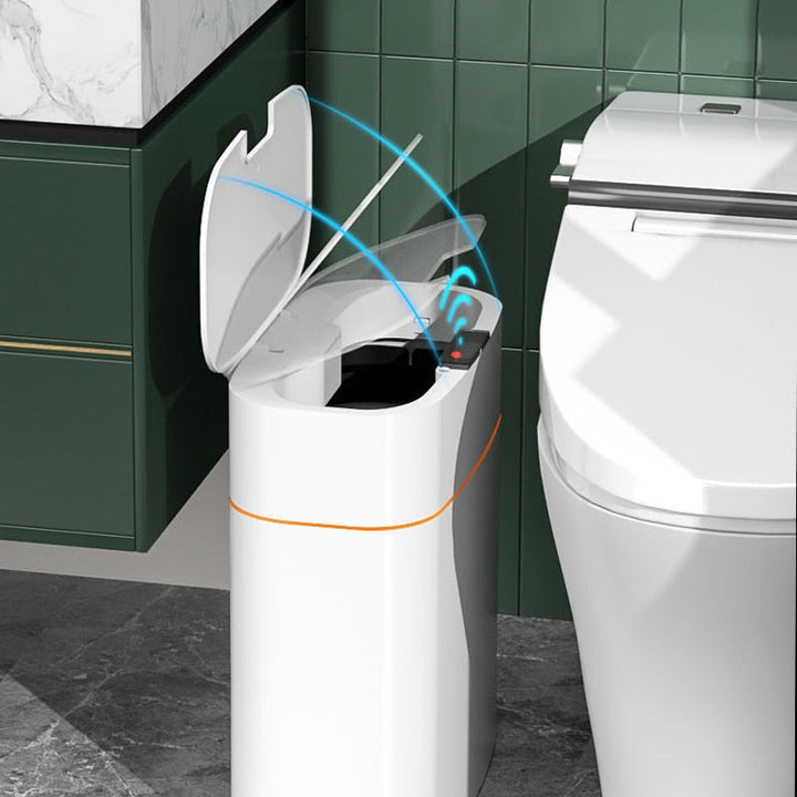 Witte slimme sensor prullenbak 13L. Automatisch afvalbeheer voor keuken of badkamer. Hygiënisch en draadloos.