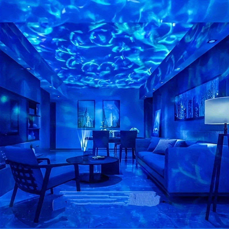 Moderne noorderlicht projector met geavanceerde LED technologie, RGB kleuren en ingebouwde muziek synchronisatie.