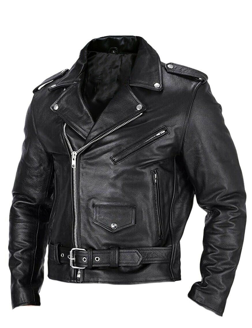 Zwarte slim fit leren heren motorjas Ryder met opstaande kraag. Stijlvolle bikerjas voor heren.