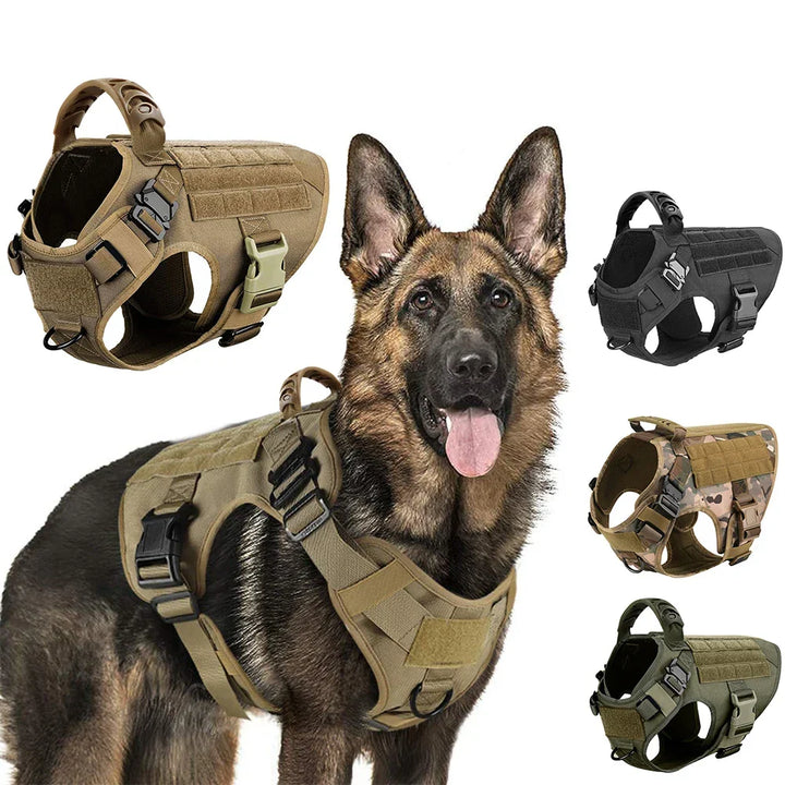 Duurzaam nylon tactisch hondentuig, K9-ready. Biedt veiligheid en controle voor actieve honden. Ideaal voor training.
