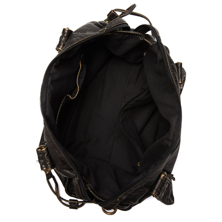 Grote zwarte dames tas met vintage look, perfect als ruime dagelijkse handtas en stijlvolle schoudertas.