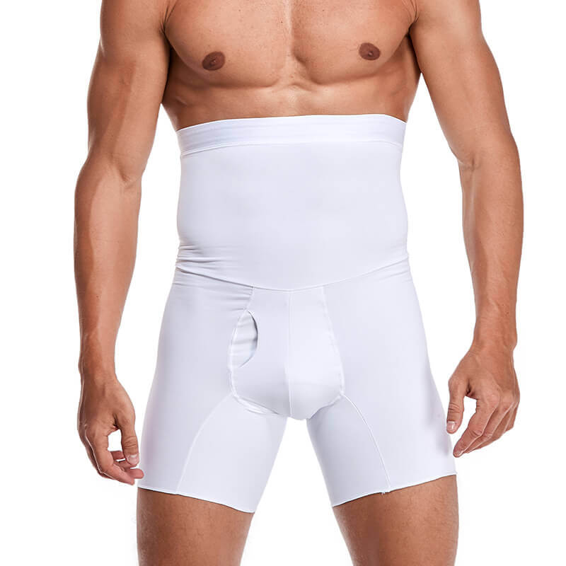 Model toont de MaxFit heren compressieboxershort, vormgevend en comfortabel ondergoed voor een strakker profiel.