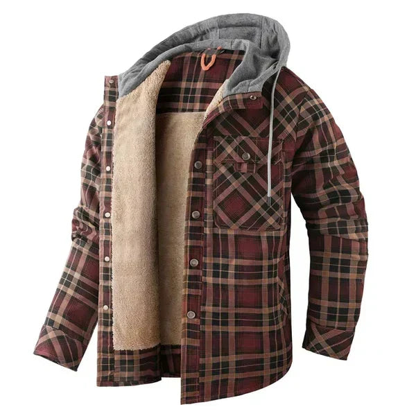 Warm geruit heren overshirt met capuchon, stijlvol en comfortabel voor alledaagse mode.