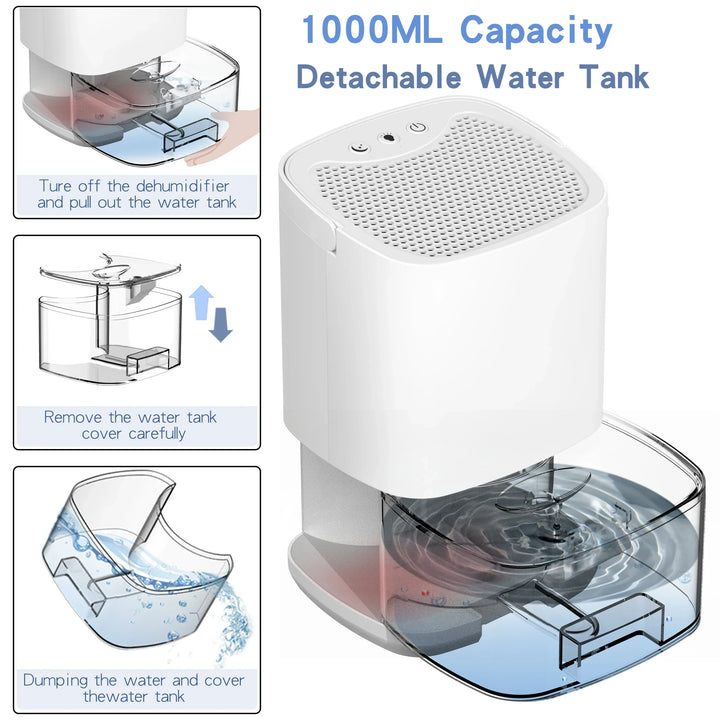 Moderne 1000ml ontvochtiger met nachtlampje; voor een droge, frisse lucht in huis of kantoor.