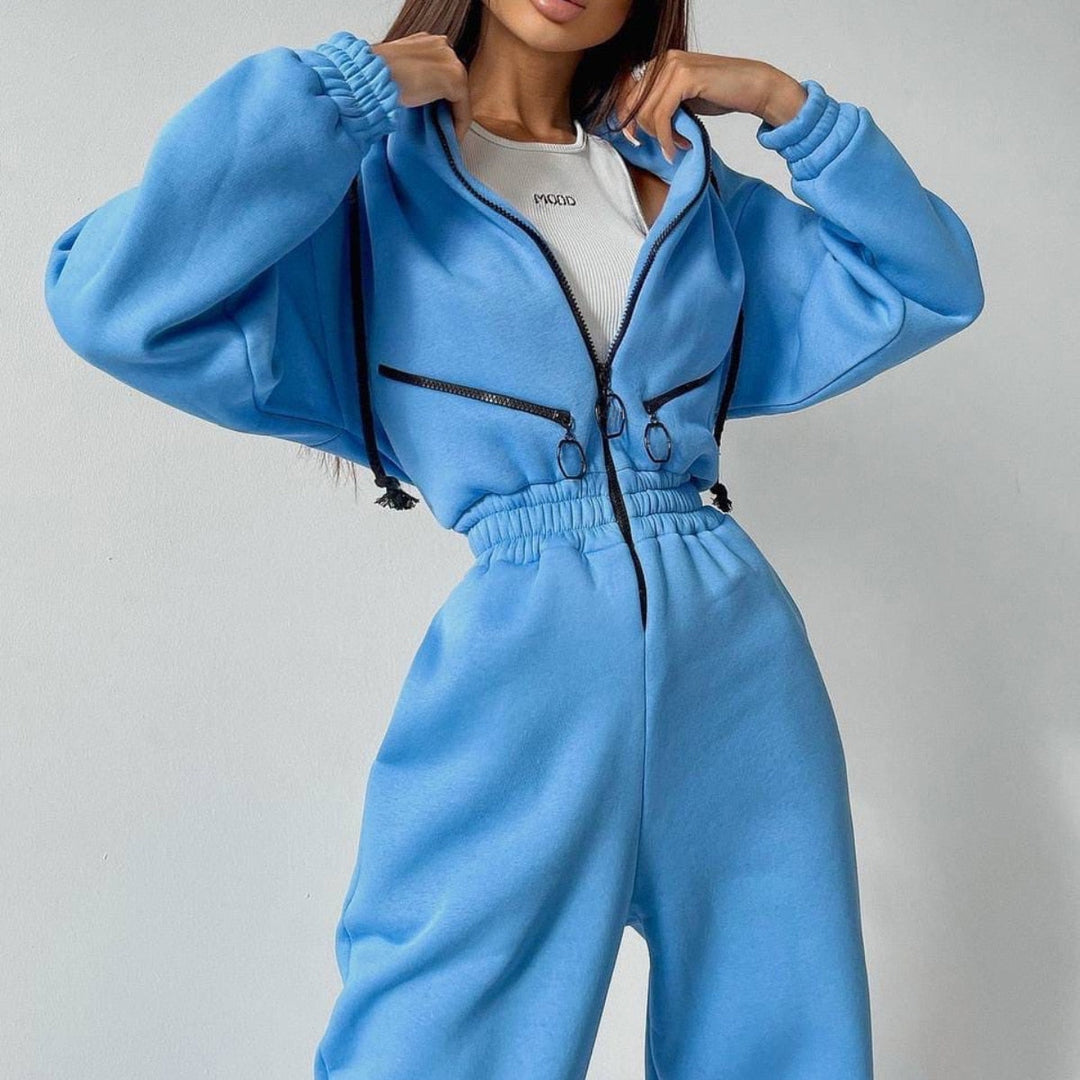Effen dames jumpsuit met hoody, comfortabel en stijlvol voor thuis.