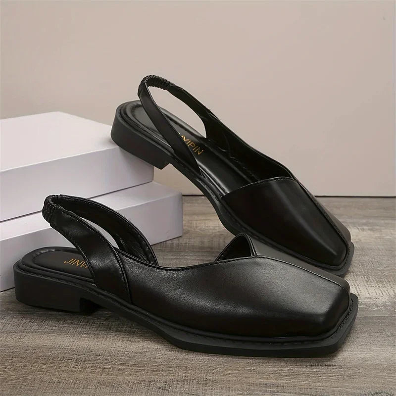 Dames platte slingback schoenen met vierkante teen en trendy zebraprint, perfect voor zomerse dagen.