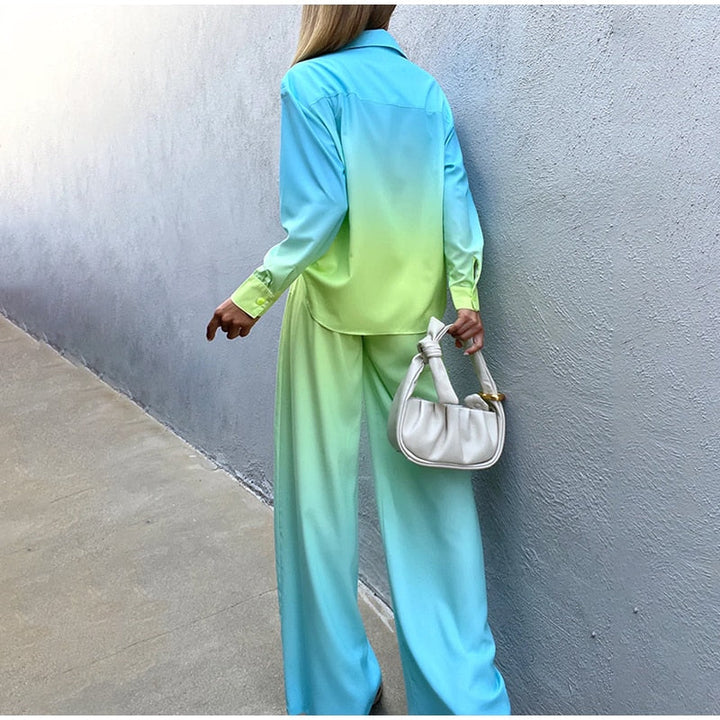 Dames ombre tweedelige set, comfortabele en stijlvolle keuze voor vrijetijdskleding.