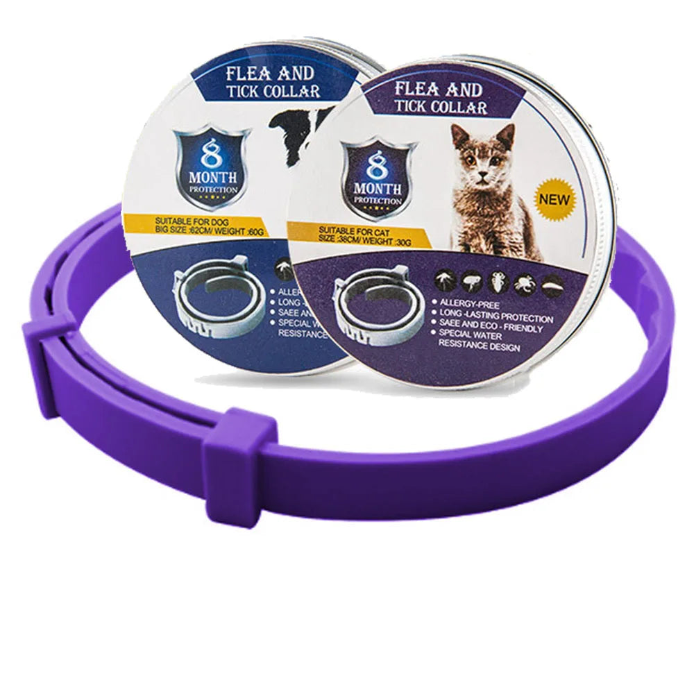 Eenvoudig te bevestigen halsband, 8 maanden continue bescherming tegen vlooien en teken.