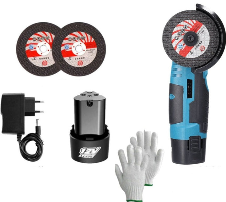 Man snijdt metaal met een draadloze haakse slijper, perfect voor efficiënt slijpen en klussen zonder snoer.