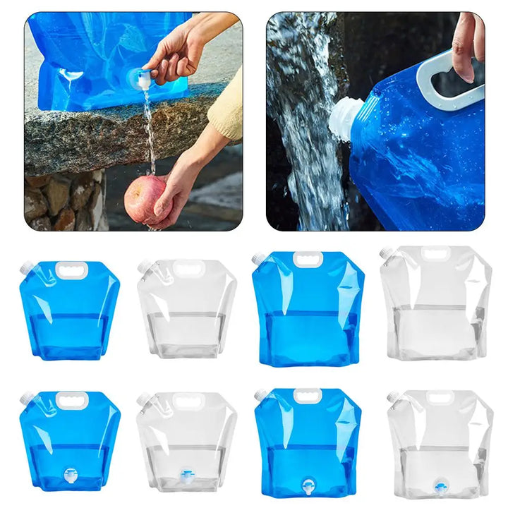 Compact opgevouwen draagbare waterzak, ideaal voor reizen, wandelen en buitensport. Neemt weinig ruimte in.