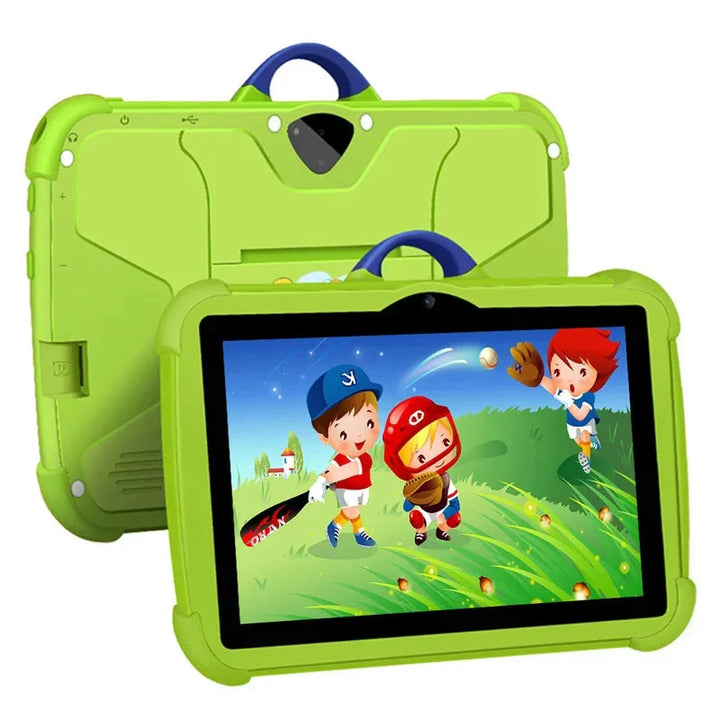Kleurrijke 7 inch kindertablet met Android OS, perfect cadeau voor uren speelplezier en veilige spellen.