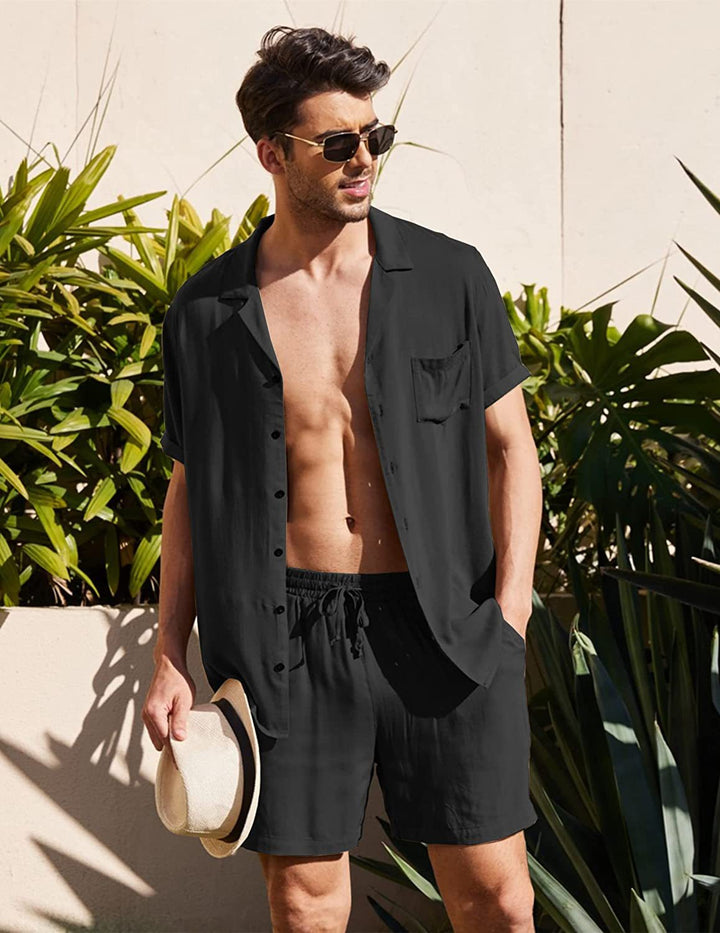 Lichte heren zomerset: casual short en ademend overhemd voor optimaal comfort.