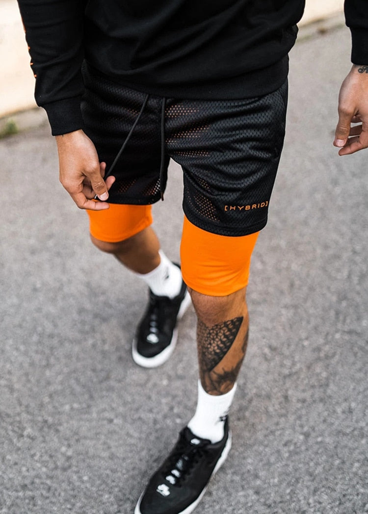 Hardloopshorts voor heren, 2-in-1 design met vochtregulerend materiaal en elastische taille.