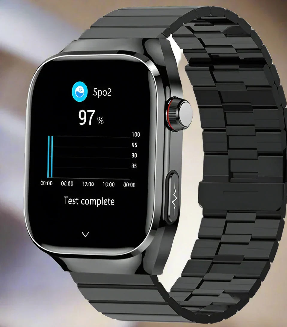 Slimme horloge voor welzijn: ECG, bloedsuiker, stappenteller en slaaptracker. AMOLED display.