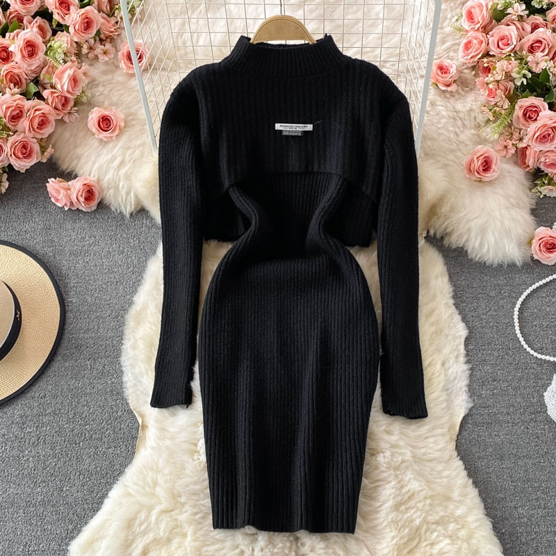 Modieuze bodycon jurk, comfortabel en elegant, onderdeel van de dames set.