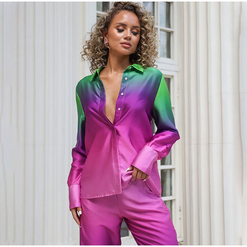 Trendy Kenza Ombre set voor dames, comfortabele blouse en broek voor een complete look.