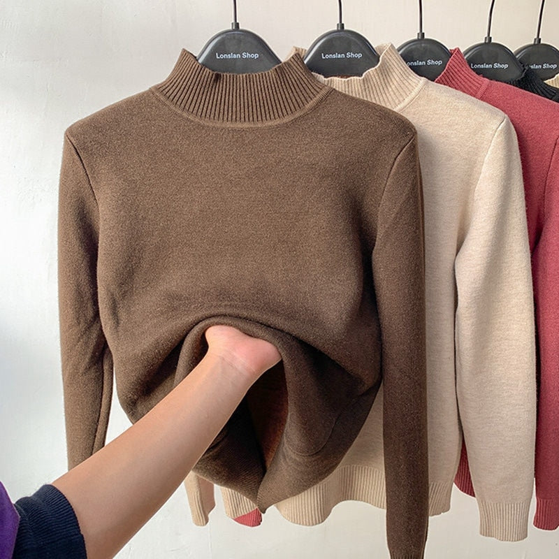 Elegante dames sweater met middenkraag, gevoerd en warm voor een chique winterlook.