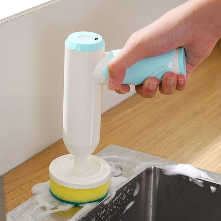 Witte en blauwe multifunctionele schoonmaakborstel, ideaal voor badkamertegels, voegen en sanitair.