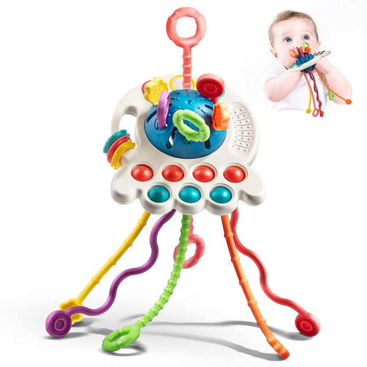 Montessori sensorisch baby speelgoed, educatief, stimuleert fijne motoriek & ontwikkeling met trekkoord.