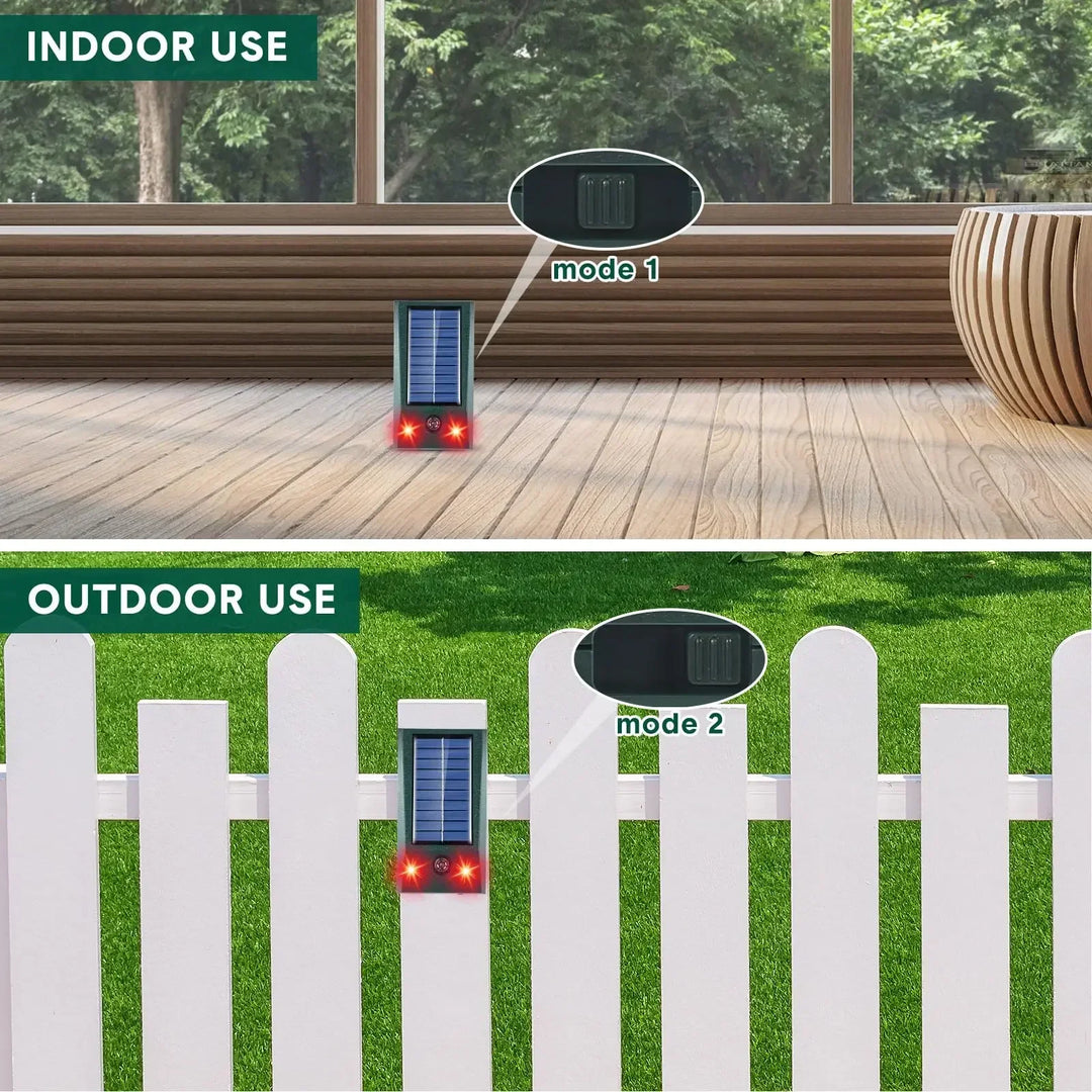 Geavanceerde ultrasone dierverjager met zonne-energie en sensor, houdt vogels en ander ongedierte uit je tuin.