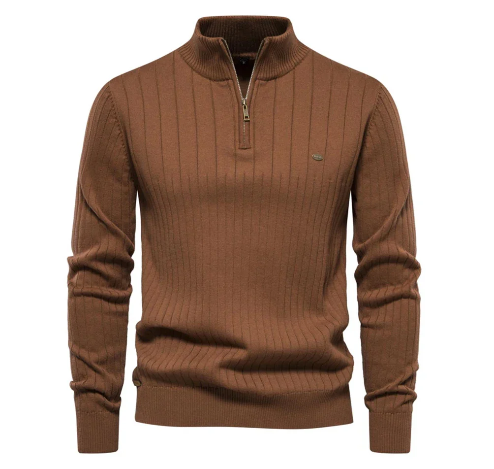 Stijlvolle heren trui van katoen met ritssluiting en opstaande kraag, ideaal voor casual herfstlooks.
