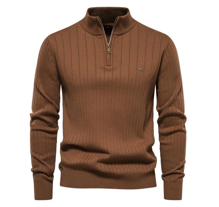 Stijlvolle heren trui van katoen met ritssluiting en opstaande kraag, ideaal voor casual herfstlooks.