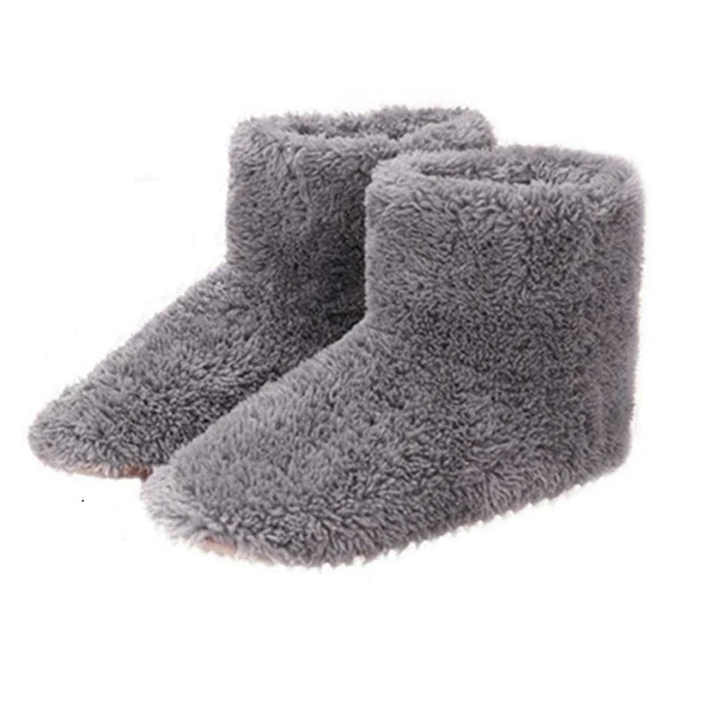 Zachte grijze verwarmbare huisschoenen met pluche voering. USB oplaadbaar voor heerlijk warme en comfortabele voeten.