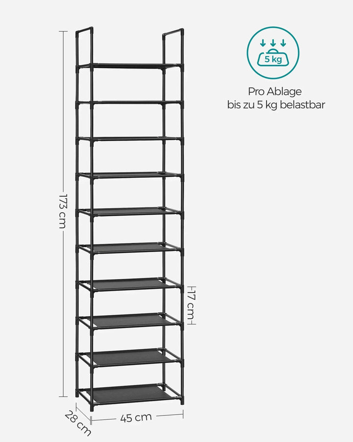 Compacte smalle schoenenkast van zwart metaal, een moderne oplossing voor schoenenopslag en organisatie.