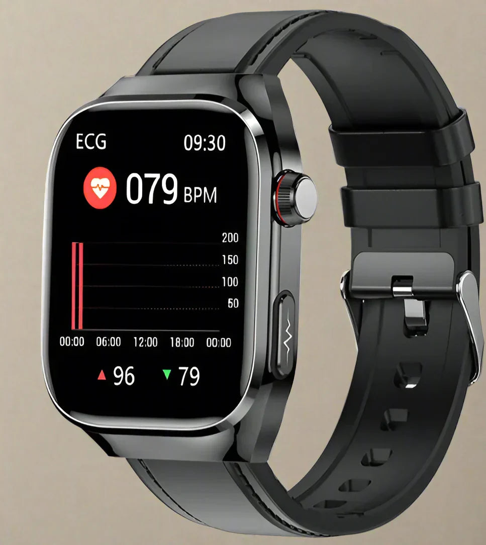 Unisex smartwatch met ECG, bloedsuiker en hartslagmeting. Gezondheidstracker voor dagelijks gebruik.