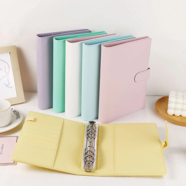 A5 PU lederen planner in macaronkleuren, flexibel en ideaal als agenda of notitieboek.