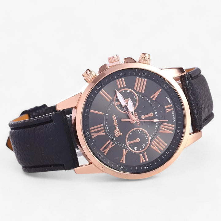 Camille dameshorloge, waterdicht en elegant, met comfortabele leren band; een perfect cadeau.